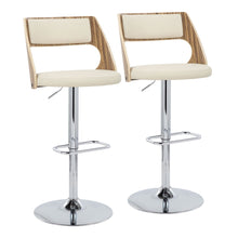  Cecina - Adjustable Barstool With Swivel And Rounded Rectangle Footrest (Set of 2) - Chrome Metal, Zebra Wood, And Cream Faux Leather