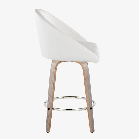 Matisse - 26" Highback Fixed-Height Counter Stool With Swivel And Round Chrome Metal Footrest (Set of 2) - Light Gray Wood