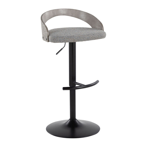 Grotto - Adjustable Barstool With Swivel And Rounded T Footrest (Set of 2) - Black Metal, Light Gray Wood, And Light Gray Fabric