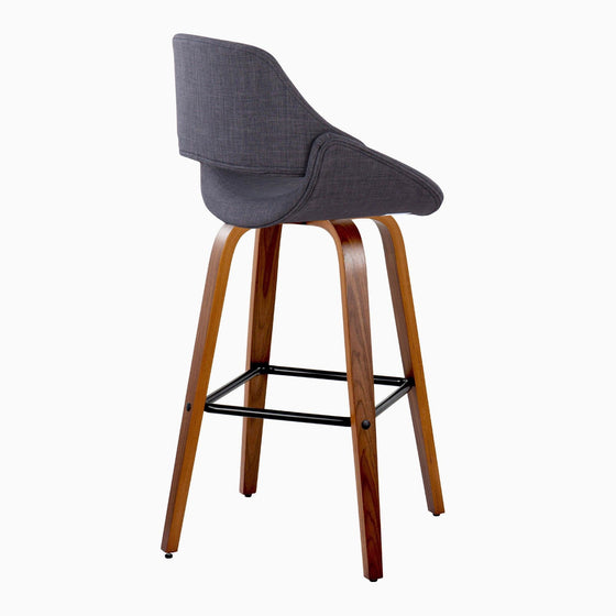 Fabrico - 30" Fixed-Height Barstool With Swivel And Square Black Metal Footrest (Set of 2) - Walnut Wood