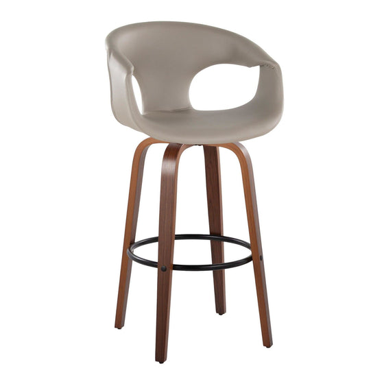 Curva - 30" Fixed-Height Barstool With Swivel And Round Metal Footrest (Set of 2) - Walnut Wood