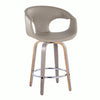 Curva - 26" Fixed-Height Counter Stool With Swivel And Round Chrome Metal Footrest (Set of 2) - Light Gray Wood And Light Gray Faux Leather