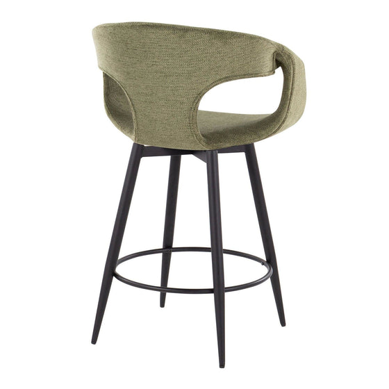 Curva - 25" Fixed-Height Counter Stool With Swivel And Round Metal Footrest (Set of 2) - Black Metal