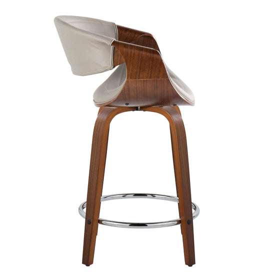 Symphony - 24" Fixed-Height Counter Stool With Swivel And Round Chrome Metal Footrest (Set of 2) - Walnut Wood