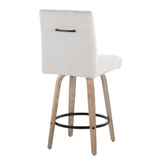 Hank - 26" Fixed-Height Counter Stool With Swivel And Round Black Metal Footrest (Set of 2) - Whitewashed Wood