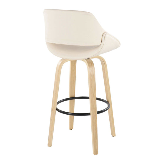Fabrico - 30" Fixed-Height Barstool With Swivel And Round Black Metal Footrest (Set of 2) - Natural Wood