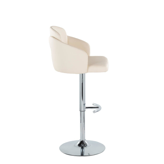 Dahlia - Adjustable Barstool With Swivel - Chrome Metal And Cream Faux Leather With Rounded T Footrest (Set of 2)