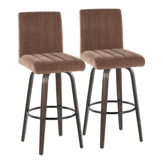 Hank - 30" Fixed-Height Barstool With Swivel And Round Black Metal Footrest (Set of 2) - Walnut Glazed Wood