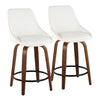 Diana - 24" Fixed-Height Counter Stool With Swivel And Round Black Metal Footrest (Set of 2) - Walnut Wood