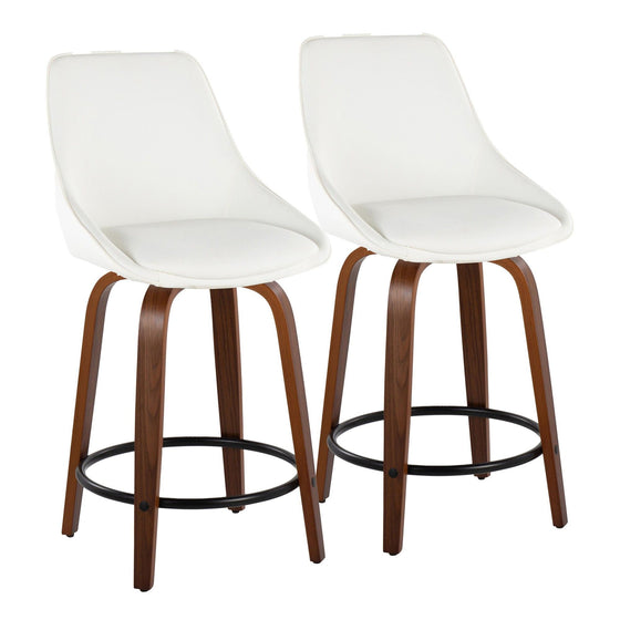 Diana - 24" Fixed-Height Counter Stool With Swivel And Round Black Metal Footrest (Set of 2) - Walnut Wood