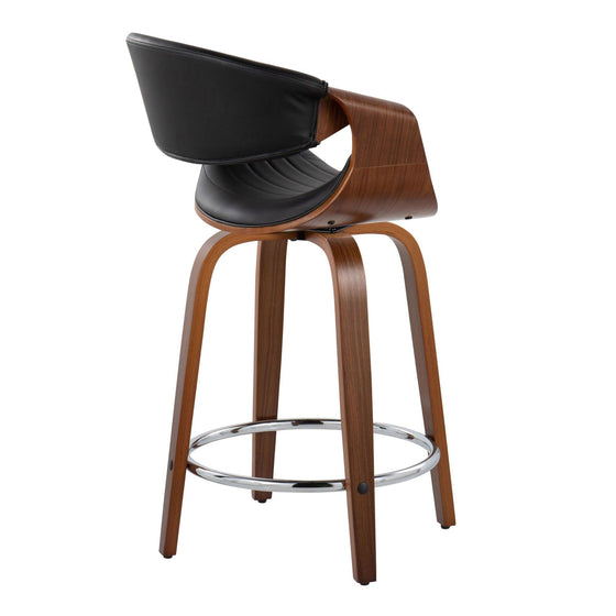 Symphony - 24" Fixed-Height Counter Stool With Swivel And Round Chrome Metal Footrest (Set of 2) - Walnut Wood