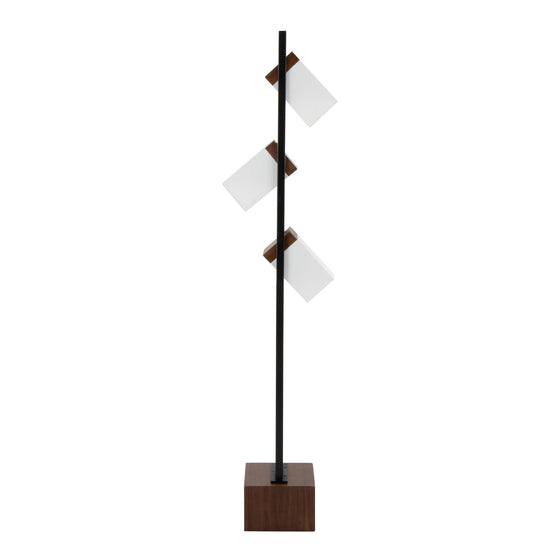 Bento - 67.5" Metal Floor Lamp - Black Metal And Walnut Wood With White Shade
