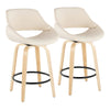 Fabrico - 26" Fixed-Height Counter Stool With Swivel And Round Black Metal Footrest (Set of 2) - Natural Wood