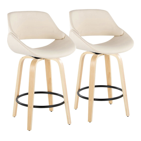 Fabrico - 26" Fixed-Height Counter Stool With Swivel And Round Black Metal Footrest (Set of 2) - Natural Wood