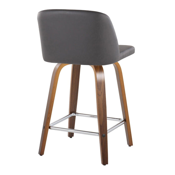 Toriano - 24" Fixed-height Faux Leather Counter Stool (Set of 2) - Walnut And Gray