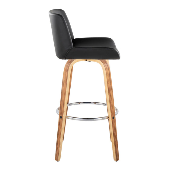 Santi - 30" Fixed-Height Barstool With Swivel And Round Chrome Metal Footrest (Set of 2) - Zebra Wood