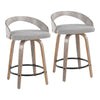 Grotto - 24" Fixed-Height Counter Stool With Swivel And Round Black Metal Footrest (Set of 2) - Light Gray Wood And Light Gray Fabric