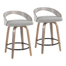  Grotto - 24" Fixed-Height Counter Stool With Swivel And Round Black Metal Footrest (Set of 2) - Light Gray Wood And Light Gray Fabric