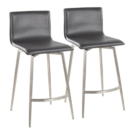 Mara - 26" Upholstered Fixed-Height Counter Stool With Swivel (Set of 2) - Stainless Steel