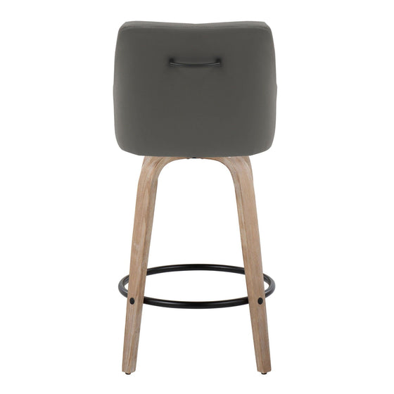 Hannah - 26" Fixed-Height Counter Stool With Swivel And Round Black Metal Footrest (Set of 2) - Whitewashed Wood