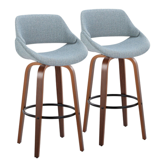 Fabrico - 30" Fixed-Height Barstool With Swivel And Round Black Metal Footrest (Set of 2) - Walnut Wood