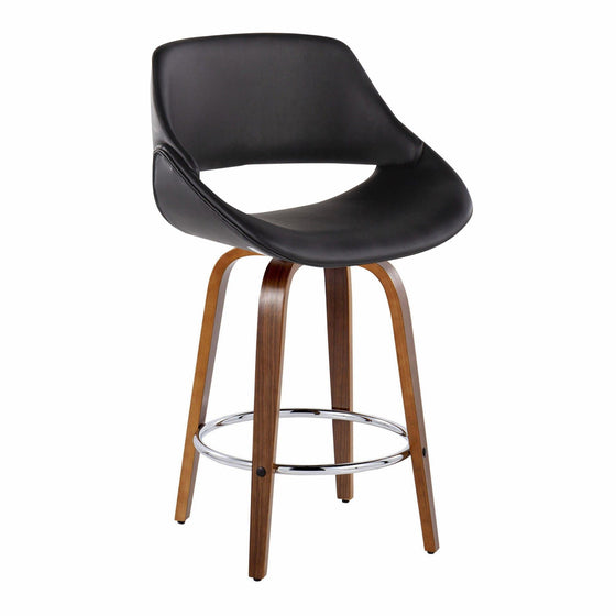 Fabrico - Fixed-Height Counter Stool With Round Chrome Footrest (Set of 2) - Walnut Wood