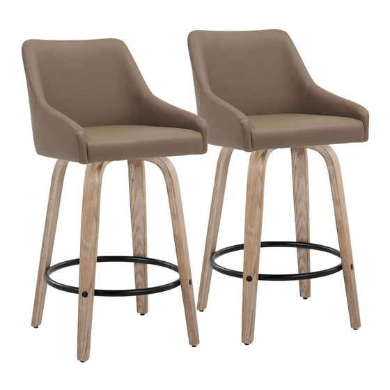 Hannah - 26" Fixed-Height Counter Stool With Swivel And Round Black Metal Footrest (Set of 2) - Whitewashed Wood