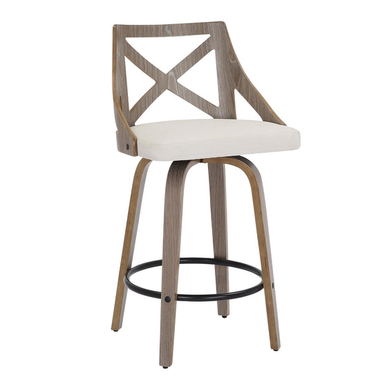 Charlotte - Farmhouse Counter Stool - Light Gray Wood And Cream Noise Fabric (Set of 2)