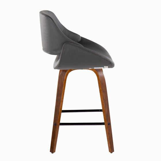 Fabrico - Fixed-Height Counter Stool With Square Black Footrest (Set of 2) - Walnut Wood