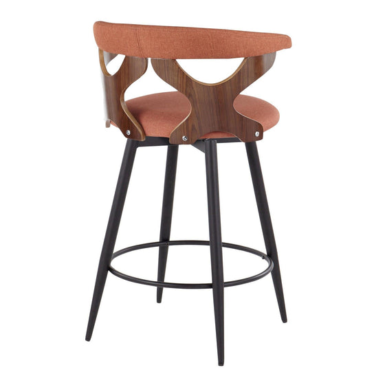 Gardenia - 25" Fixed-Height Counter Stool With Swivel And Rounded Black Metal Footrest (Set of 2) - Black Metal, Walnut Wood