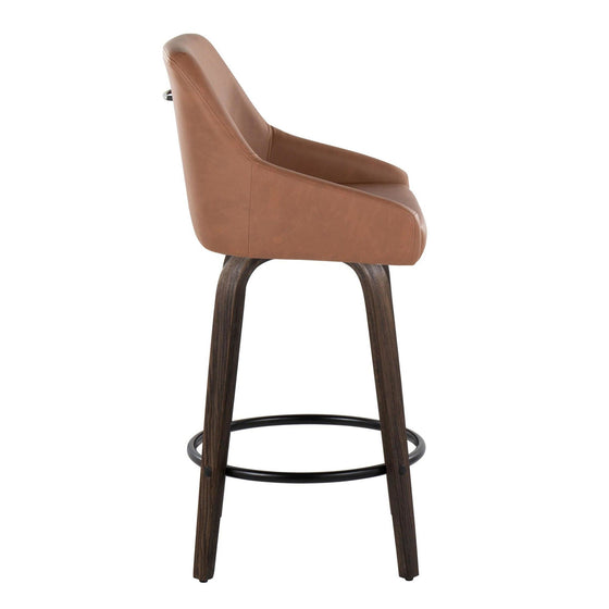 Hannah - 26" Fixed-Height Counter Stool With Swivel And Round Black Metal Footrest (Set of 2) - Walnut Glazed Wood