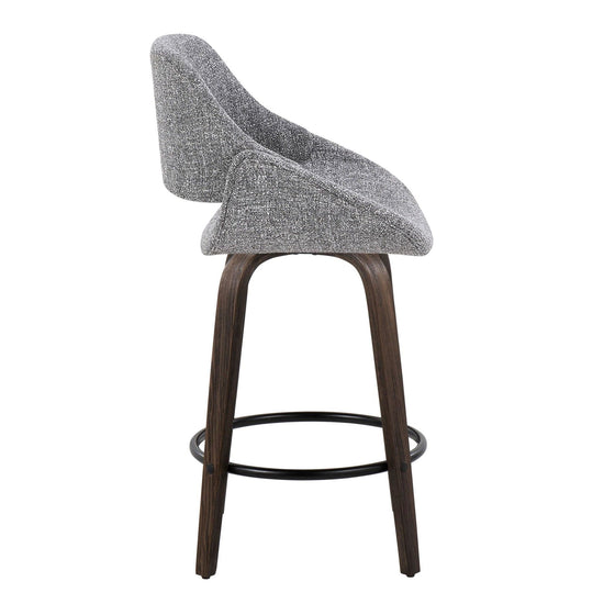Fabrico - 26" Fixed-Height Counter Stool With Swivel And Round Black Metal Footrest (Set of 2) - Walnut Glazed Wood