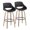 Fabrico - 30" Fixed-Height Barstool With Swivel And Round Black Metal Footrest (Set of 2) - Light Gray Wood