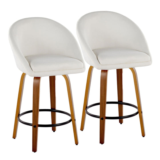 Matisse - 26" Highback Fixed-Height Counter Stool With Swivel And Round Black Metal Footrest (Set of 2) - Walnut Wood