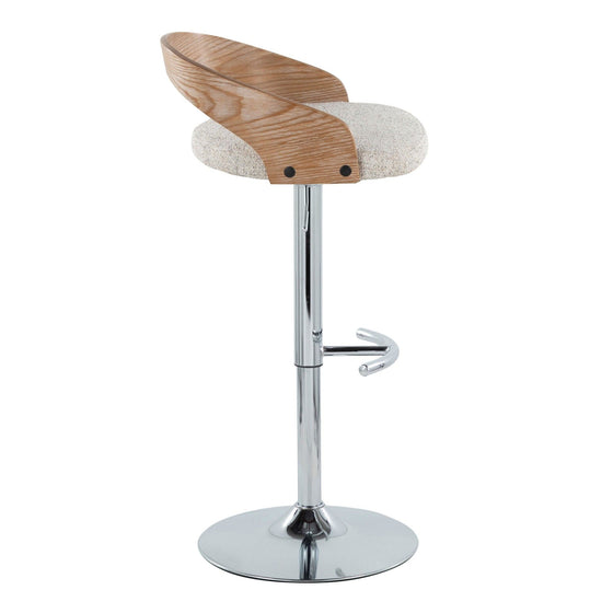 Grotto - Adjustable Barstool With Swivel And Rounded T Footrest (Set of 2) - Chrome Metal, White Washed Wood, And Oat Fabric