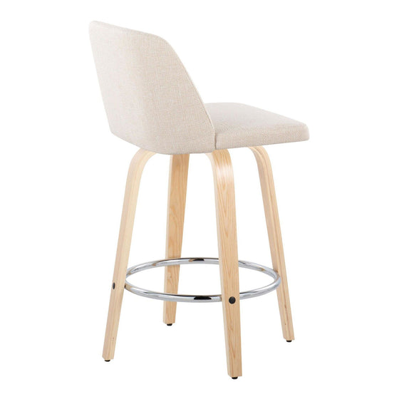 Toriano - 26" Fixed-Height Counter Stool (Set of 2) - Natural & Chrome Round Base