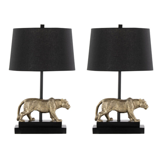 Panther - 26" Table Lamp (Set of 2) - Black Metal And Gold Polyresin With Matte Black Linen Shade