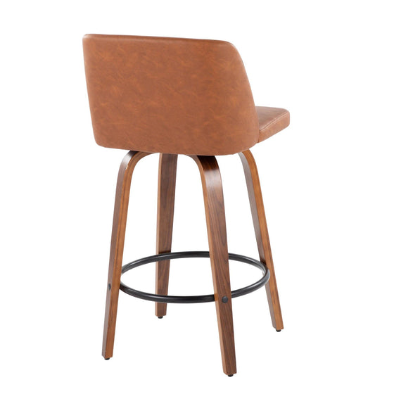 Toriano - 26" Fixed-height Counter Stool (Set of 2) - Walnut And Camel