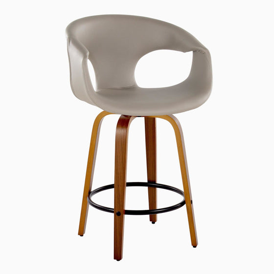 Curva - 26" Fixed-Height Counter Stool With Swivel And Round Metal Footrest (Set of 2) - Walnut Wood