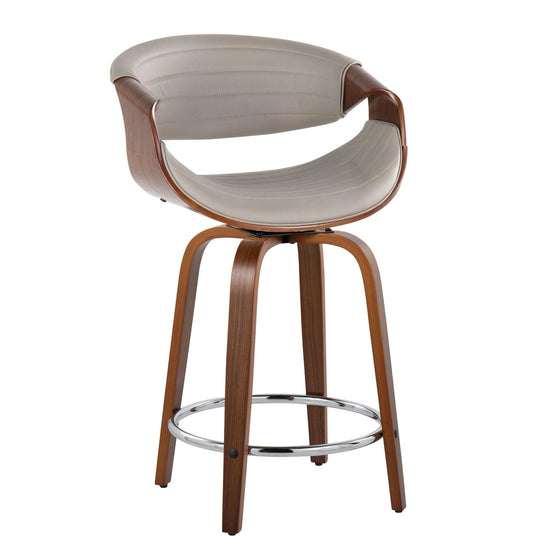 Symphony - 24" Fixed-Height Counter Stool With Swivel And Round Chrome Metal Footrest (Set of 2) - Walnut Wood