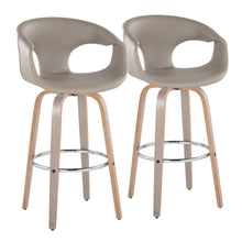  Curva - 30" Fixed-Height Barstool With Swivel And Round Chrome Metal Footrest (Set of 2) - Light Gray Wood And Light Gray Faux Leather