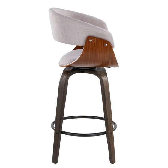 Vintage Mod - 26" Fixed-Height Counter Stool With Swivel - Walnut Glazed Wood And Stone Fabric With Walnut Wood Accents And Round Black Metal Footrest (Set of 2)