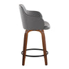 Boyne - 24" Fixed-Height Counter Stool With Swivel - Walnut Wood, Gray Faux Leather And Round Black Metal Footrest (Set of 2)