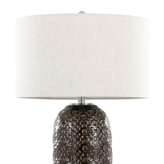 Onyx - 30" Table Lamp - Dark Gray Crackle Ceramic, Brushed Nickel And Clear Crystal With Gray Linen Shade