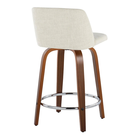 Toriano - 24" Fixed-Height Counter Stool (Set of 2) - Walnut & Chrome Round Base