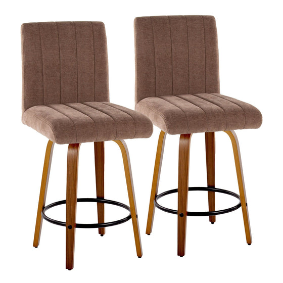 Hank - 26" Fixed-Height Counter Stool With Swivel And Round Black Metal Footrest (Set of 2) - Walnut Wood