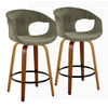 Curva - 26" Fixed-Height Counter Stool With Swivel And Round Metal Footrest (Set of 2) - Walnut Wood