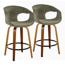  Curva - 26" Fixed-Height Counter Stool With Swivel And Round Metal Footrest (Set of 2) - Walnut Wood