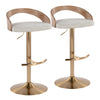 Grotto - Adjustable Barstool With Swivel And Rounded T Footrest (Set of 2) - Gold Metal, White Washed Wood, And Oat Fabric