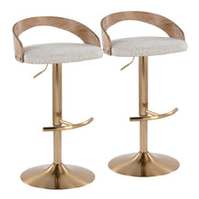  Grotto - Adjustable Barstool With Swivel And Rounded T Footrest (Set of 2) - Gold Metal, White Washed Wood, And Oat Fabric